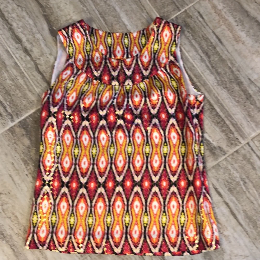 Tory Burch Boho Print Metallic Silk Blend Tank Top Size 8